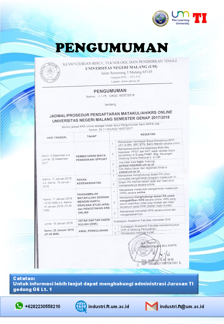 ALUR PENDAFTARAN KRS ONLINE UNIVERSITAS NEGERI MALANG SEMESTER GENAP 2017/2018