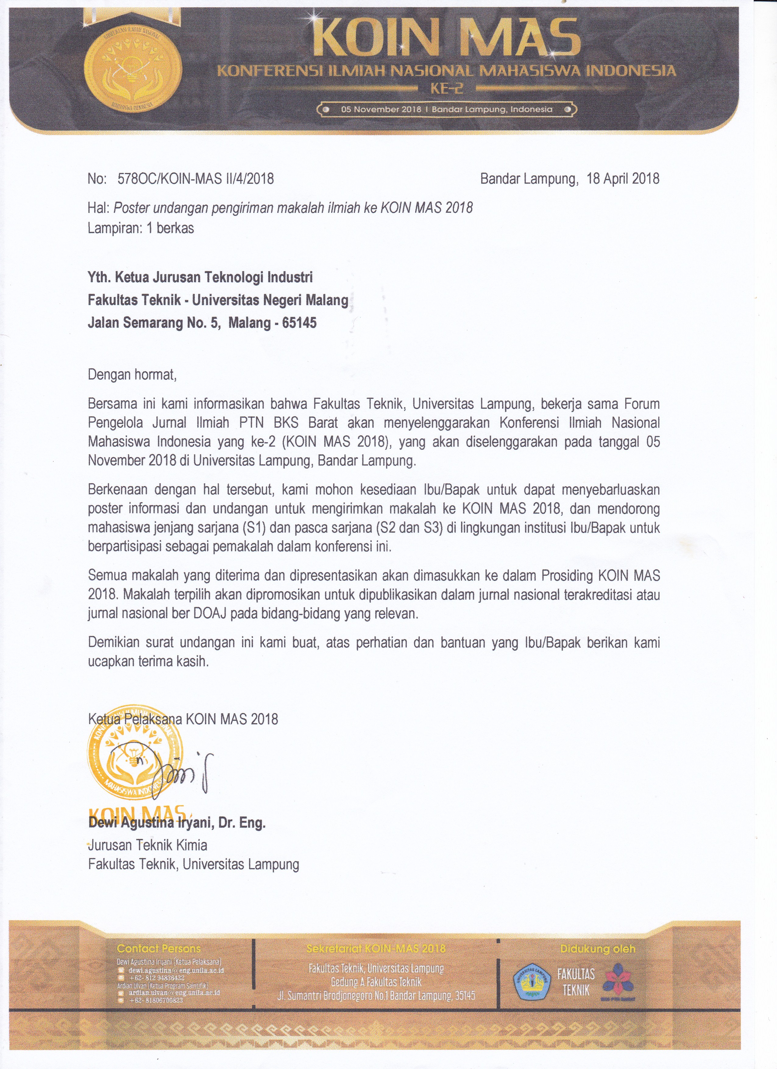 KONFERENSI ILMIAH NASIONAL MAHASISWA INDONESIA TAHUN 2018